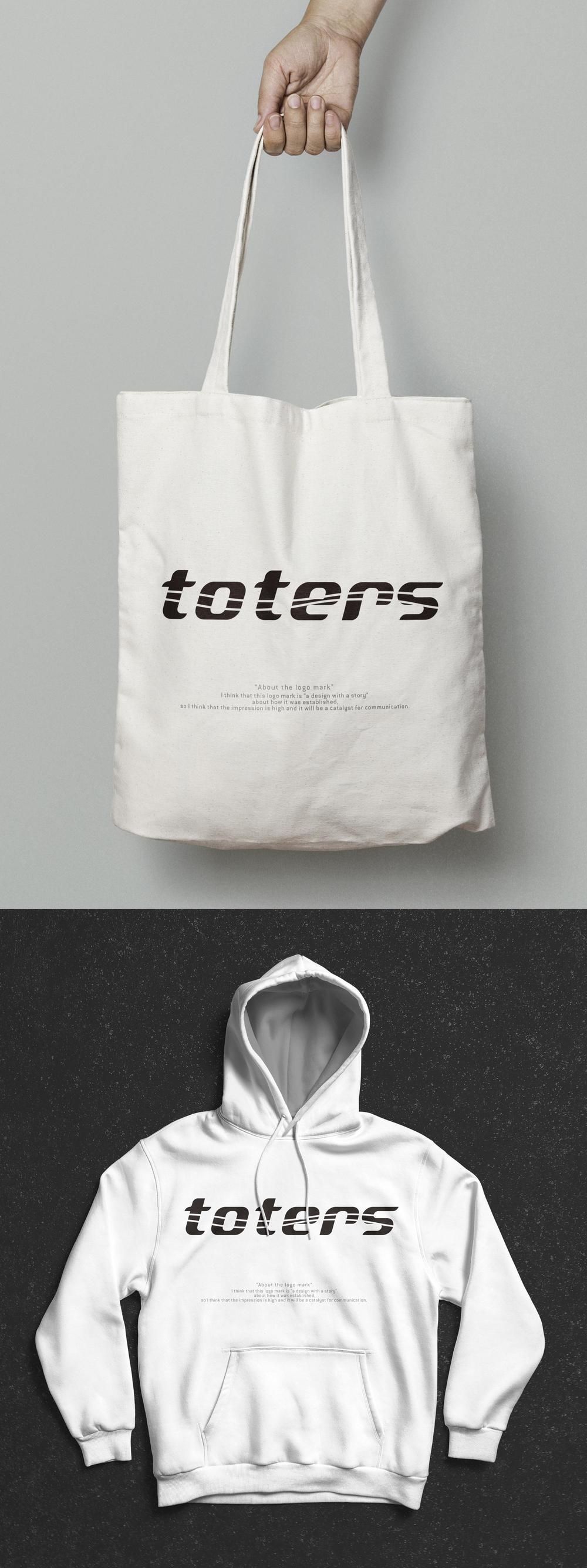 トートバッグ、Tシャツ、ポロシャツ等のブランド「toters」のロゴ