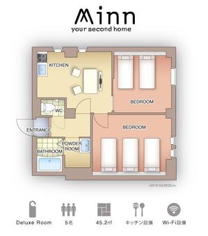 アパートメントホテルの部屋の間取り図のデザイン作成の事例 実績 提案一覧 Id 地図 案内図作成の仕事 クラウドソーシング ランサーズ