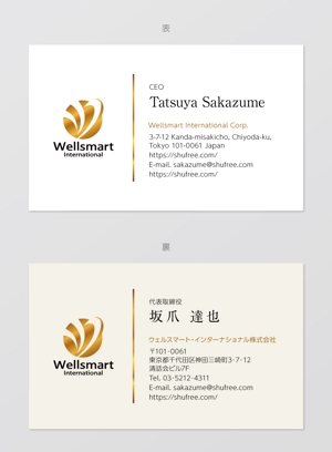 good_3 (good_3)さんの新設する健康×IT会社「Wellsmart International Corp.」の名刺デザインへの提案