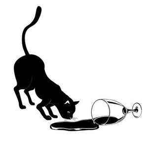 オーモリ (oh_mori)さんの倒れたグラスから溢れたワインをペロペロと舐める猫のイラストへの提案