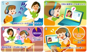 夢山イラスト (yumeyama-urue)さんのオンライン英会話レッスンを受講したくなる4コママンガの制作への提案