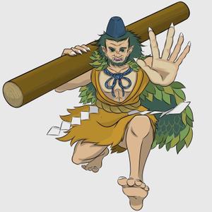 E.crayon (yuuuuuu_ecolibra)さんの(やまびこ)と言う山の神、妖怪をゆるキャラ風か雷神図の様な少し怖いキャラにデザインして欲しいへの提案