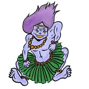 ロコ ()さんの(やまびこ)と言う山の神、妖怪をゆるキャラ風か雷神図の様な少し怖いキャラにデザインして欲しいへの提案