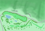 HI (hirokiey)さんのゴルフ場のコースと風力発電機の位置のイラスト（資料あり）平面図と断面図作成への提案