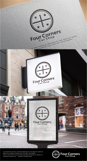 drkigawa (drkigawa)さんの新規　美容室　「Four Courners Cut Shop 」　のロゴ　への提案