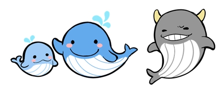こだま たまこ (tamacodama)さんのクジラの親子と悪役のキャラクターデザイン（三面図）への提案