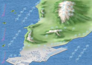 abi_sadaさんの洋上，陸上(沿岸部，平野部，山間部)に風車が立地されているイメージ図への提案