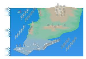 ISSOKU (kazunori131)さんの洋上，陸上(沿岸部，平野部，山間部)に風車が立地されているイメージ図への提案