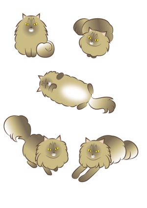 レイ (YohkoHorikawa)さんの猫のイラスト５種類　キャラクターデザインへの提案