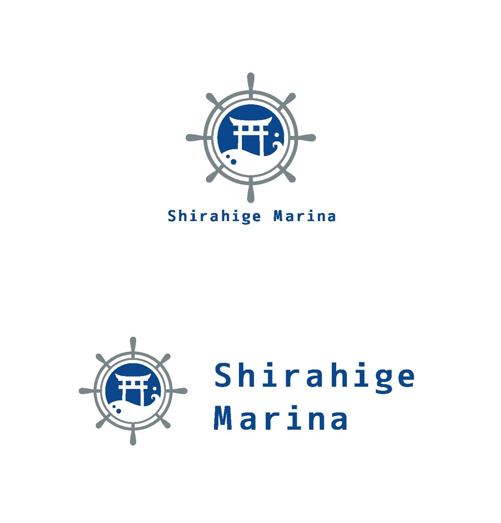 マリーナで使用するロゴデザイン（船のハンドル及びイカリ⚓（アンカー）と鳥居）
