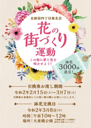 駿 (syuninu)さんの商店街のイベント、花の街つくり運動のチラシ作成への提案