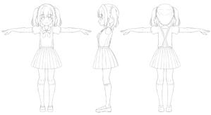 綾文 (ayanoayanosuke)さんの【参考資料あり】女の子キャラの三面図イラスト作成依頼　※Blenderでの3Dモデリング向けへの提案