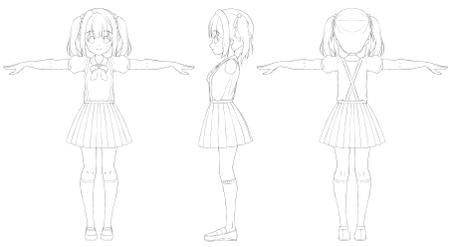 Ayanoayanosukeさんの事例 実績 提案 参考資料あり 女の子キャラの三面図イラスト作成依頼 Blenderでの3dモデリング向け 初めまして 綾文と申 クラウドソーシング ランサーズ