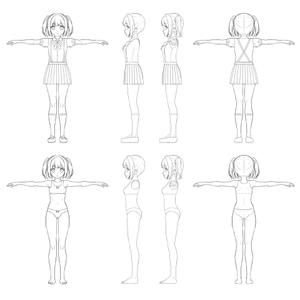 参考資料あり 女の子キャラの三面図イラスト作成依頼 Blenderでの3dモデリング向けの事例 実績 提案一覧 ランサーズ