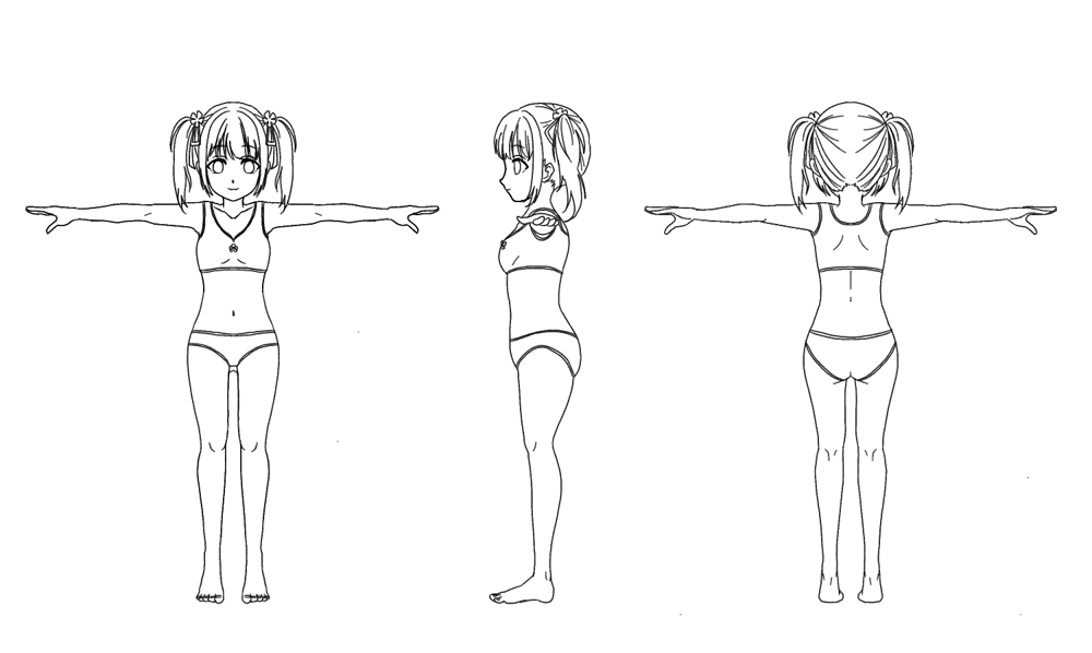 Miyamotoharukaさんの事例 実績 提案 参考資料あり 女の子キャラの三面図イラスト作成依頼 Blenderでの3dモデリング向け イラストレーター デ クラウドソーシング ランサーズ