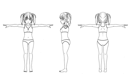 Miyamotoharukaさんの事例 実績 提案 参考資料あり 女の子キャラの三面図イラスト作成依頼 Blenderでの3dモデリング向け イラストレーター デ クラウドソーシング ランサーズ