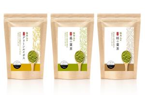 mokely (mokely)さんの抹茶入りのルイボス、抹茶入りの国産柿の葉茶、抹茶入りの国産桑の葉茶の商品ラベルへの提案