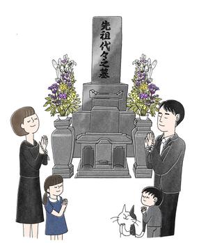 イキウサ (ikiusa)さんの《採用されたら次回10万〜の発注有り》お墓の営業冊子のカバー用「お花が供えてある墓石」のイラストへの提案