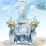 umemu (yolomemu)さんの《採用されたら次回10万〜の発注有り》お墓の営業冊子のカバー用「お花が供えてある墓石」のイラストへの提案