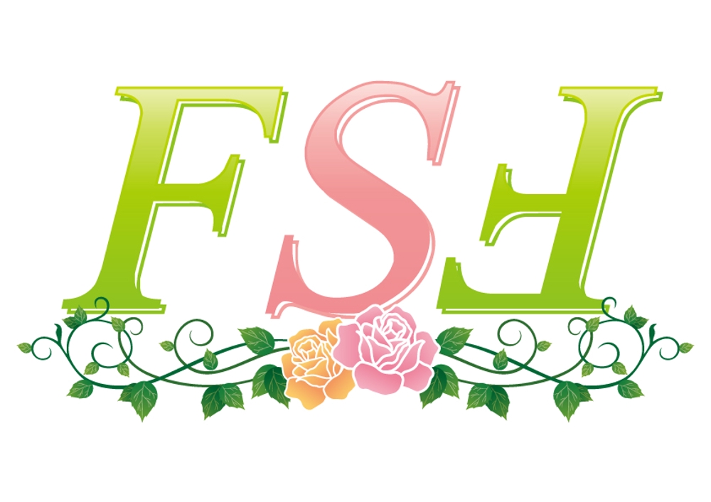 「FSF　最後のFは天地逆にしてください。アンダーラインにバラのつるを入れて。英語は明朝体」のロゴ作成