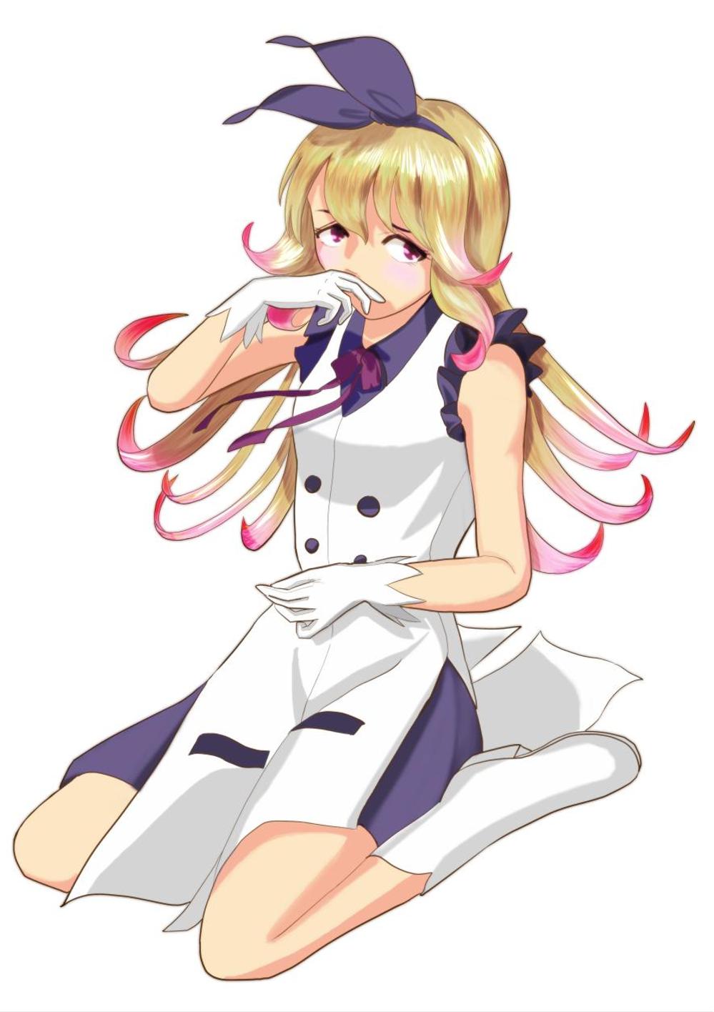鼻が痒くて人差し指で鼻の下を強く擦る少女の全身のイラスト制作