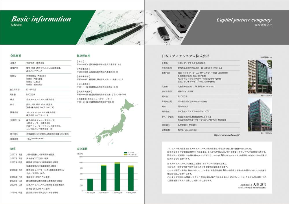 電気・空調・通信・各種リフォーム の会社　「プロマスト株式会社」の会社紹介用パンフレット制作