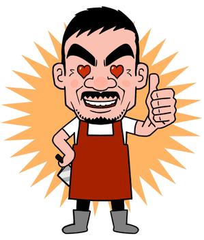 FFGG (fumifumihiko)さんの「濃い」おじさんの精肉販売店のキャラクターデザインへの提案