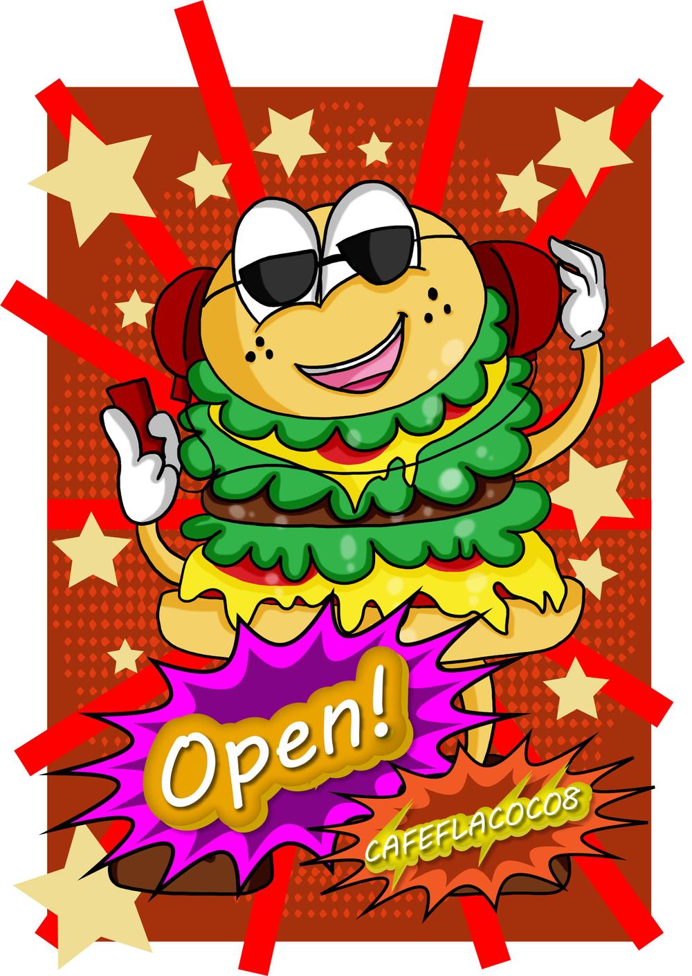 ハンバーガーショップのアメリカンポップなキャラクターのイラスト