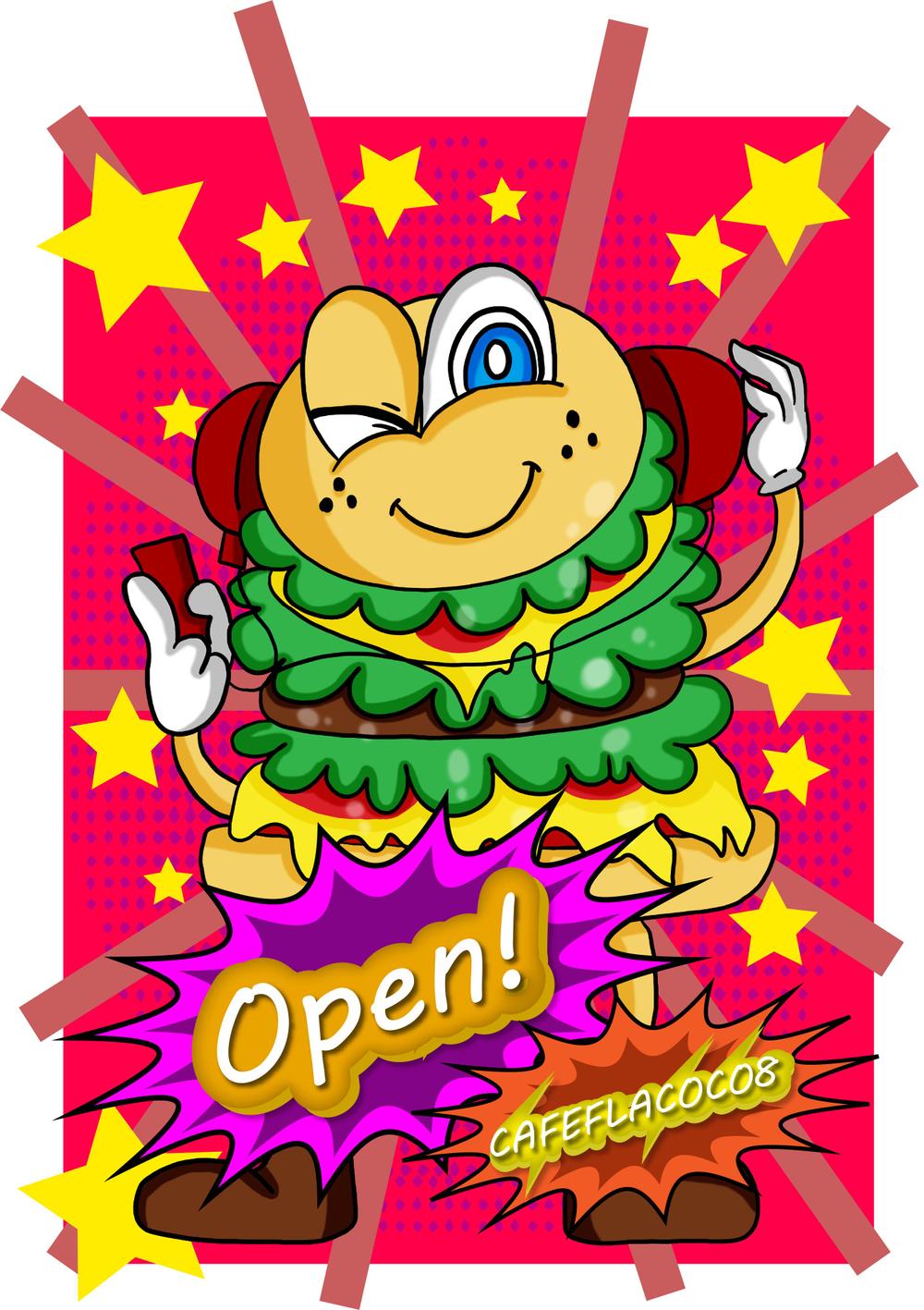 ハンバーガーショップのアメリカンポップなキャラクターのイラスト