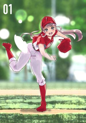 tama design (tamamitu1030)さんの新規女子プロ野球チーム宣伝ポスターに使用するためのキャラクター作成(背景込)への提案