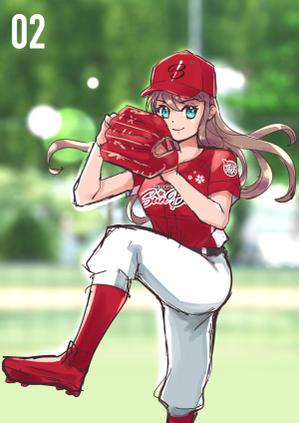 tama design (tamamitu1030)さんの新規女子プロ野球チーム宣伝ポスターに使用するためのキャラクター作成(背景込)への提案