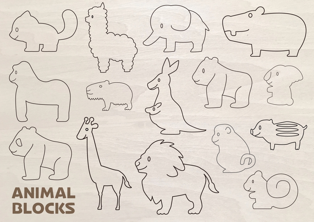 木のおもちゃ店　動物イラスト(15種類)のデザイン