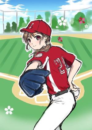 ひめたろう (himetaro)さんの新規女子プロ野球チーム宣伝ポスターに使用するためのキャラクター作成(背景込)への提案