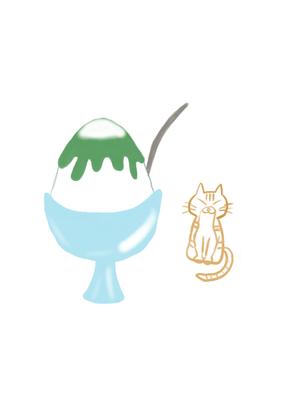 ひいこ (hiko1234)さんの商品パッケージ用「かき氷と猫｣のシンプルなイラストへの提案