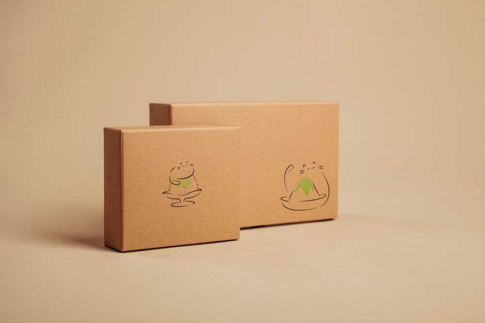 商品パッケージ用「かき氷と猫｣のシンプルなイラスト