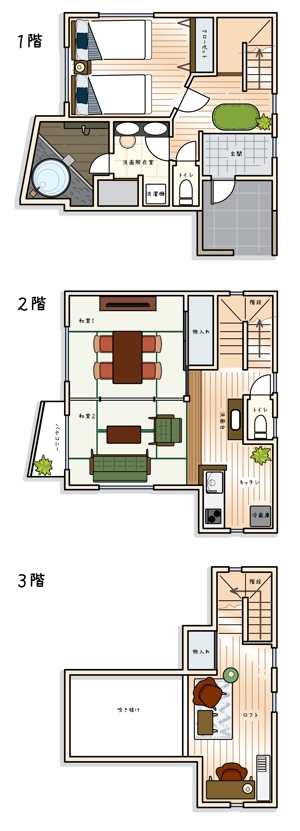 Atelier_C.Chiho (Atelier_C)さんの宿泊施設お部屋の間取り図を手書き風で作成してほしいへの提案