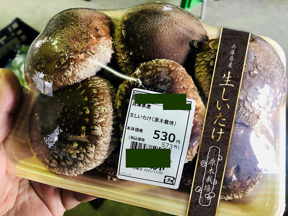 高級原木椎茸の市販用トレーパックに宣伝効果のあるラベルが貼りたい－デザイン
