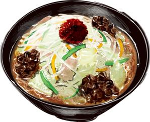 関重信 (gebu)さんのラーメン大志軒の野菜味噌麺のイラスト作成への提案