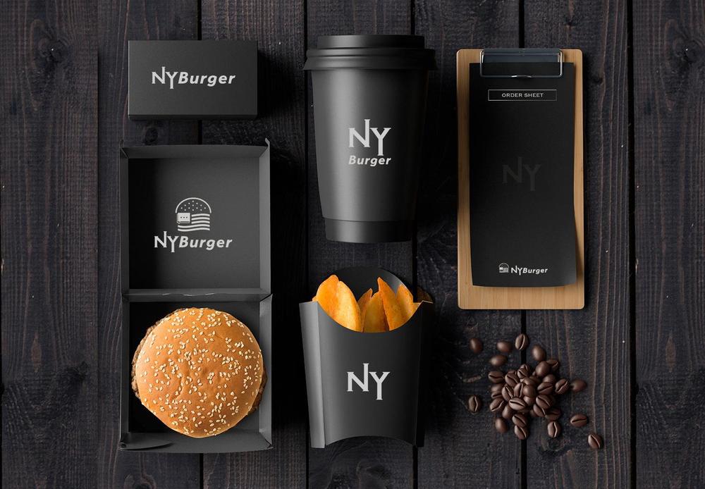 英語の話せるハンバーガーショップ「 NY Burger」のロゴ