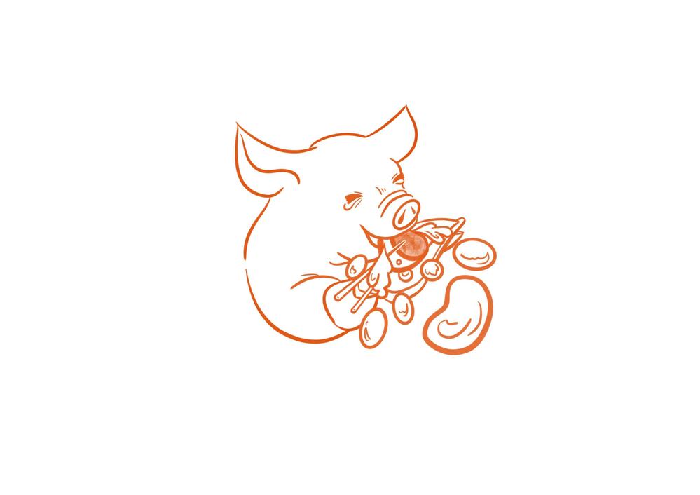 【飲食関連】小豚が焼き小龍包を食べ、肉汁を飛ばすイラストをお願いします。