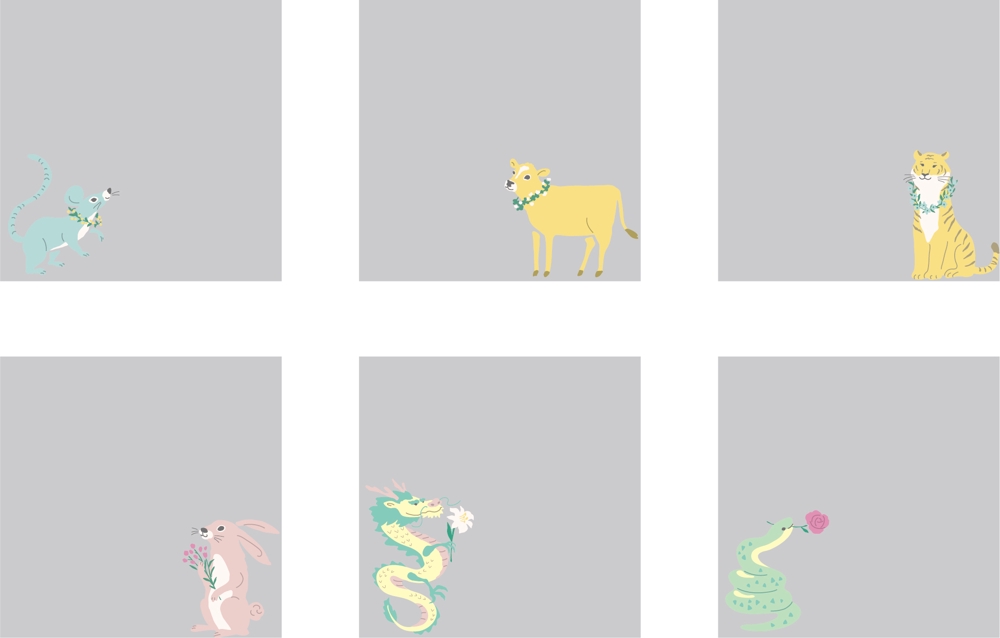【干支イラスト12点】赤ちゃんのメモリアルグッズに使用する干支動物のイラスト