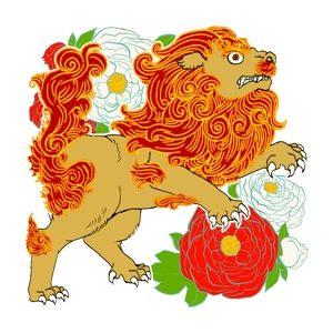 AZUMI (kerokerokaeru176)さんのスカジャン用　刺繍イラスト（牡丹に唐獅子）への提案