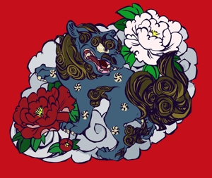 河島 富子 (Tommy-kwsm)さんのスカジャン用　刺繍イラスト（牡丹に唐獅子）への提案