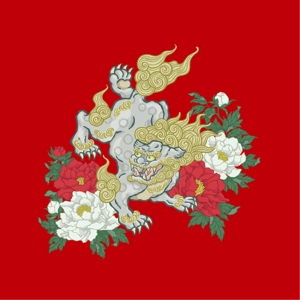 HIRAISO SIMONE (uramadara-h)さんのスカジャン用　刺繍イラスト（牡丹に唐獅子）への提案