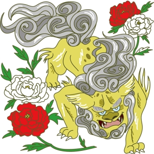 華純 (kasumigaze)さんのスカジャン用　刺繍イラスト（牡丹に唐獅子）への提案