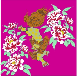 TAKAOH (kuratake222)さんのスカジャン用　刺繍イラスト（牡丹に唐獅子）への提案