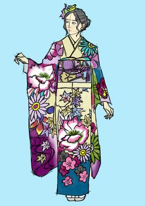 ひじきみかん (miyanoo)さんの振袖姿の写真からコンセプトアートのようなスケッチ画・ラフ画イラスト化をお願いします。への提案