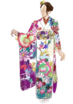 菜の花 (nanohana_hif)さんの振袖姿の写真からコンセプトアートのようなスケッチ画・ラフ画イラスト化をお願いします。への提案
