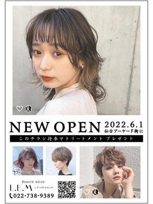 syouta46 (syouta46)さんの6月にNEW OPENする美容室のチラシデザインへの提案