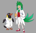 hiromiz (hirotomiz)さんのケツァールを擬人化したキャラクターと、ペンギンの研究者のデザインへの提案